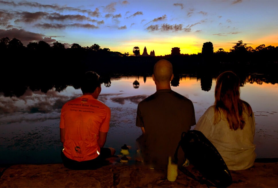 Spectacular sunrise at Angkor Wat, Great sunrise view pint from outer moat