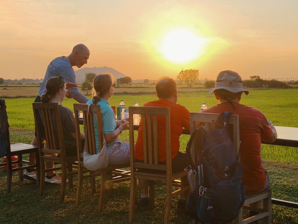 Sunset at the countryside in Siem Reap with spectacular view over the rice field