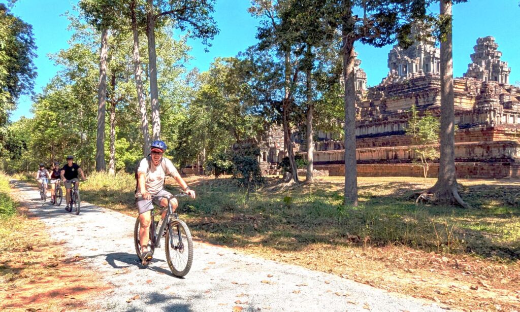 Cycling tour in Angkor park on back road of Siem Reap