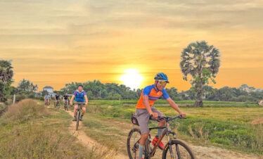 Siem Reap Twilight Bike Tour with locals and sunset drink over the rice field