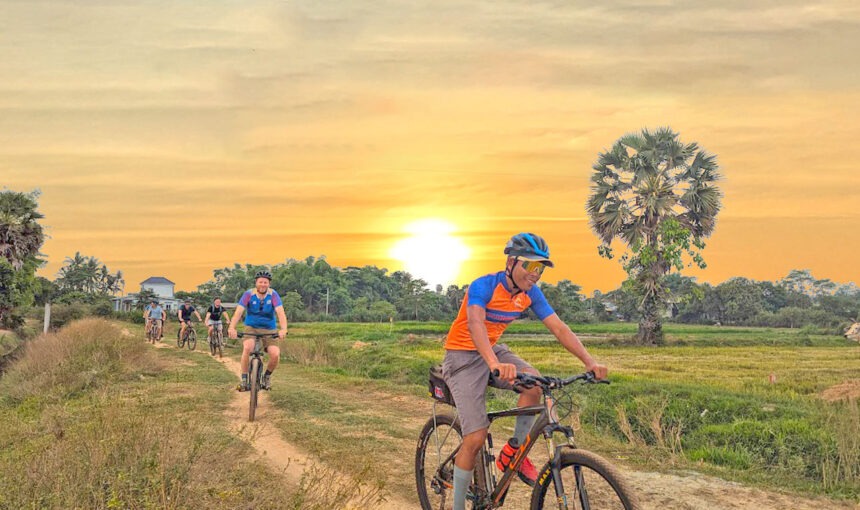 Bike of the Countryside at Twilight with Sunset drinks