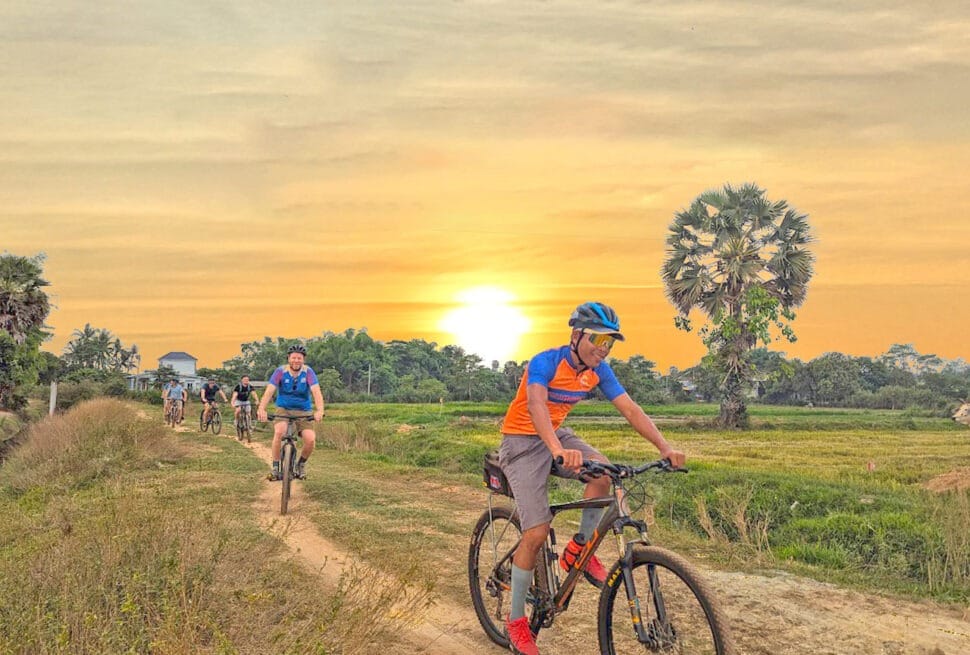 Bike of the Countryside at Twilight with Sunset drinks of Siem Reap