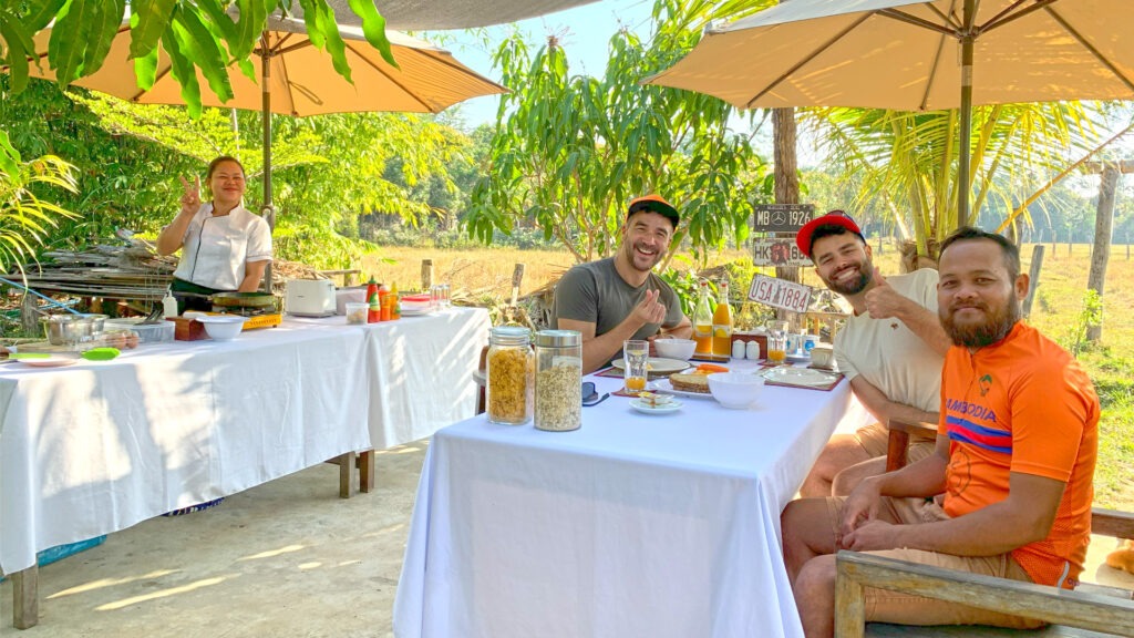 A picnic breakfast for the Angkor Sunrise Bike tour