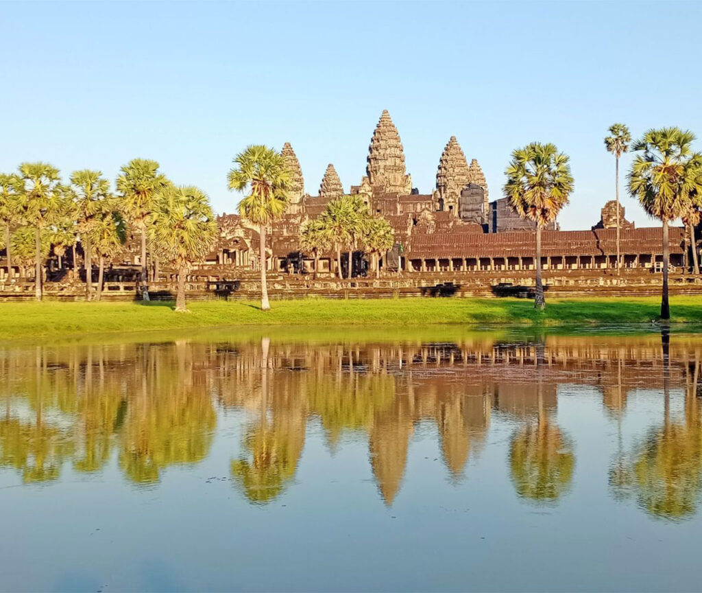 Angkor Wat temple reflection view from southern pool