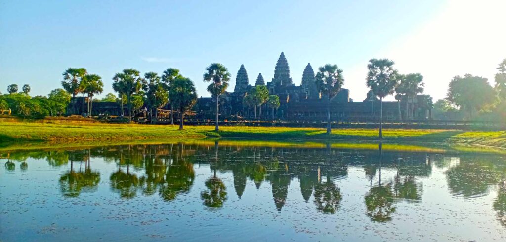 Angkor Wat temple at sunrise with the best reflection