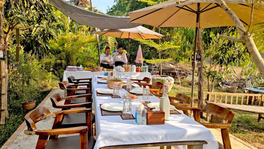Breakfast station set by private chef for Elephant Bike Tours customers
