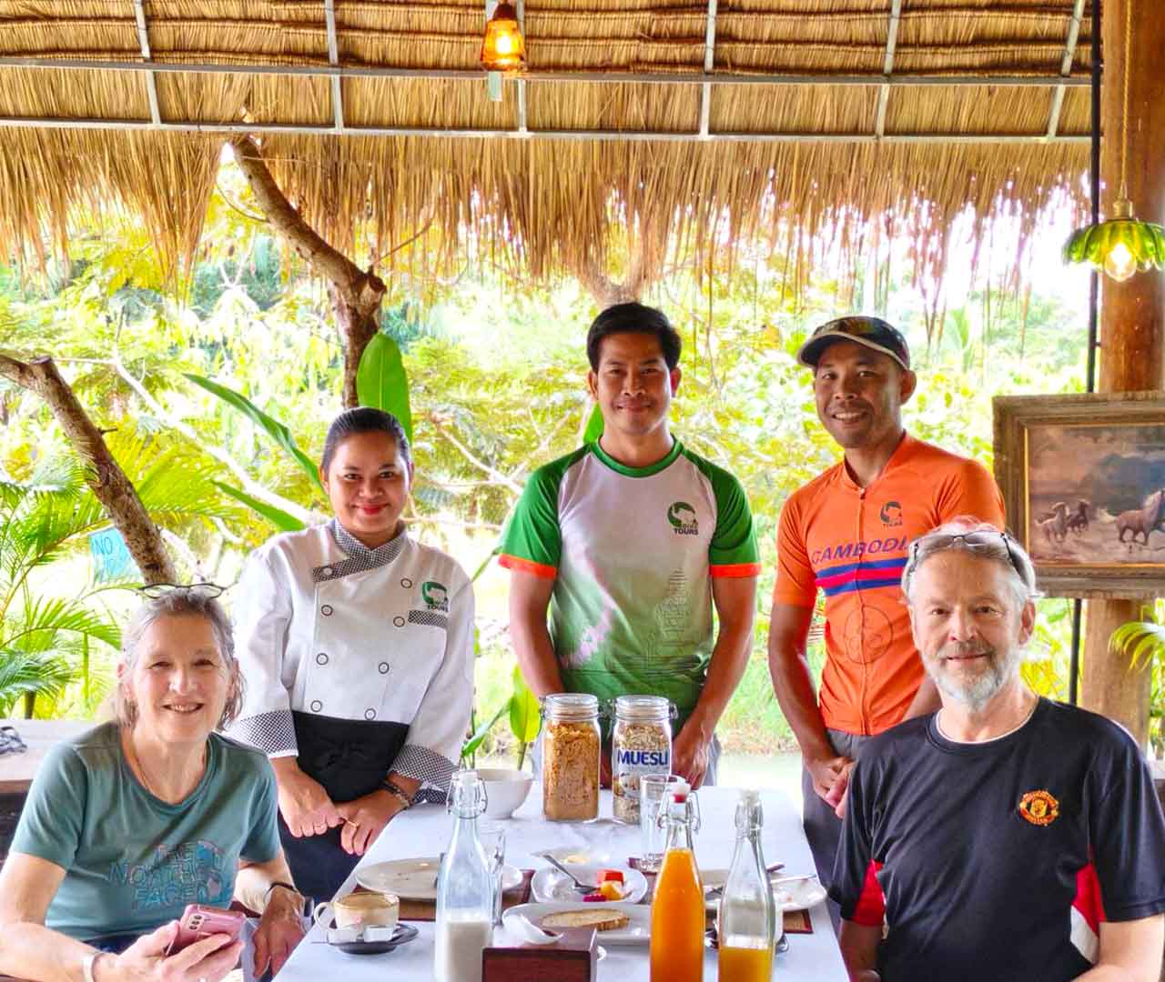 Private picnic breakfast of the Angkor sunrise bike tour set up onsite with private chef